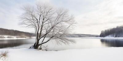 vinter- landskap med snöig väg ai genererad foto
