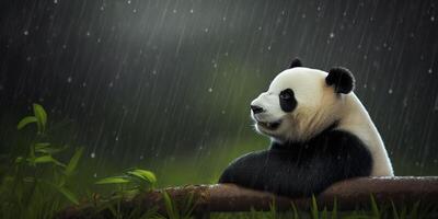 panda med gul ljus Bakom på den ai genererad foto