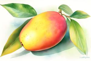 mogen mango på vit bakgrund, vattenfärg illustration. ai genererad. foto