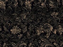 sömlös mönster kunglig årgång victorian gotik bakgrund rokoko- venzel och virvel skapas med generativ ai teknologi. foto