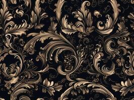 sömlös mönster kunglig årgång victorian gotik bakgrund rokoko- venzel och virvel skapas med generativ ai teknologi. foto