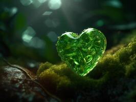 grön hjärta den där representerar miljö- skydd skapas med generativ ai teknologi. foto