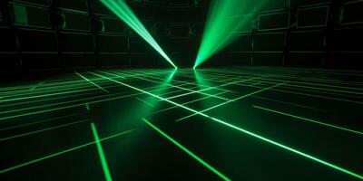 grön laser på tömma dansa golv på natt klubb ai genererad foto