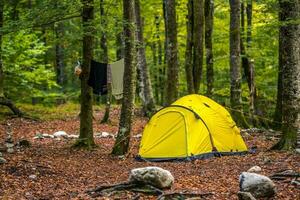 tält och de campingplats kasta foto