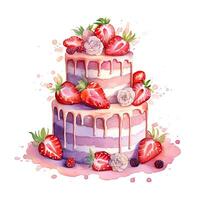 vattenfärg jordgubb kaka. illustration ai generativ foto