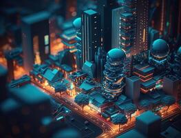 trogen stad landskap stadsbild isometrisk se natt stad skapas med generativ ai teknologi foto