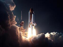 Plats shuttle tar av in i de himmel skapas med generativ ai teknologi foto