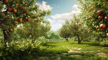 sommar äpple trädgård. illustration ai generativ foto
