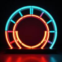 neon cirkel, i de stil av matt bakgrund, minimalistisk skede mönster, mörk akvamarin och ljus bärnsten. illustration ai generativ foto