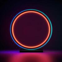 neon cirkel, i de stil av matt bakgrund, minimalistisk skede mönster, mörk akvamarin och ljus bärnsten. illustration ai generativ foto