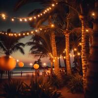 sommar natt strand fest bakgrund. illustration ai generativ foto