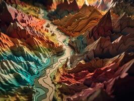 färgrik papper skära terräng bergen bakgrund skapas med generativ ai teknologi. foto