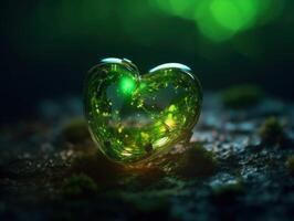 grön hjärta den där representerar miljö- skydd skapas med generativ ai teknologi. foto