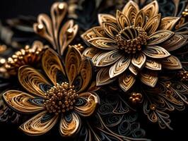 papper tillverkad blommor quilling hantverk tekniska svart och guld abstrakt bakgrund rader skapas med generativ ai teknologi foto