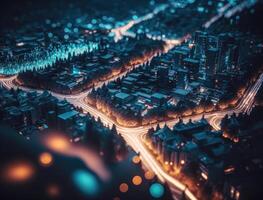 trogen stad landskap stadsbild isometrisk se natt stad skapas med generativ ai teknologi foto