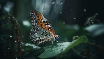 vibrerande fjäril vinge fick syn på i lugn tropisk regnskog elegans genererad förbi ai foto