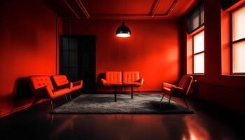 modern lyx levande rum med bekväm soffa och elegant belysning genererad förbi ai foto