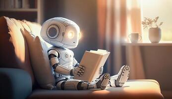 ai robot läsning bok, inlärning och kunskap av ai intelligent ceconcept, ai generativ foto