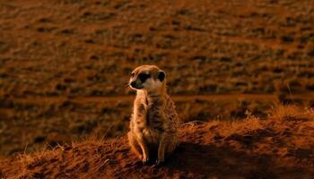 meerkat stående varna, päls till de vind genererad förbi ai foto