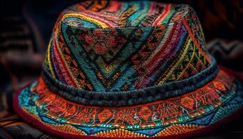 vävd textil- huvudbonader, en färgrik inka souvenir genererad förbi ai foto