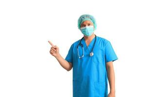 manlig läkare bär blå kostym foto