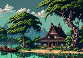 thailand en stil av 1990 punkt och klick, 8-bitars pixel konst ai genererad foto