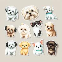 samling klistermärke design söt mycket liten hund på vit och rena bakgrund ai genererad foto