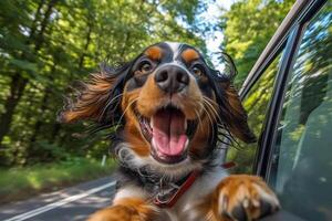 hund i verklig liv, Lycklig ögonblick med sällskapsdjur ai generativ foto