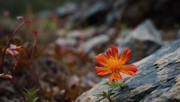 vibrerande kosmos blomma i lugn vatten äng genererad förbi ai foto