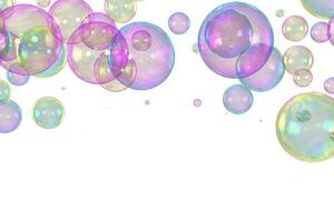 tvål bubblor topp gräns täcka över vit bakgrund foto