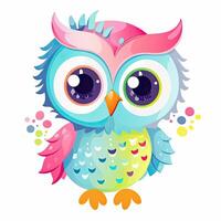 färgrik owlet Sammanträde illustration. söt owlet Sammanträde på en vit bakgrund. bebis Uggla med söt ögon och färgrik fjädrar. färgrik Uggla bebis illustration för barn färg sida. generativ ai. foto