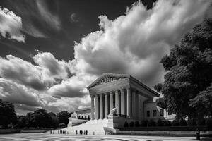 de lincoln minnesmärke i Washington dc, usa. svart och vit. en årgång överlägsen domstol utanför se med en blå himmel, ai genererad foto