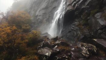 lugn scen av strömmande vatten i majestätisk tropisk regnskog genererad förbi ai foto