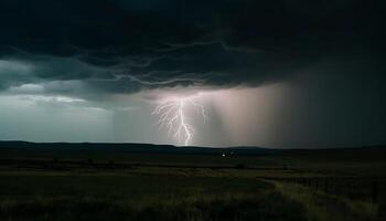 elektricitet gnistor i dramatisk himmel, fara av åskväder på natt genererad förbi ai foto