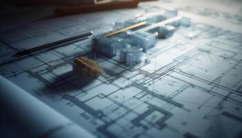 ritningar, planer, och pappersarbete guide modern hus konstruktion industri utveckling genererad förbi ai foto