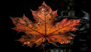 vibrerande höst lönn blad speglar i vatten generativ ai foto