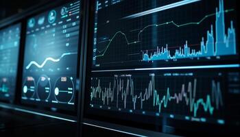 lysande blå Diagram analyser finansiell data för framgångsrik investering tillväxt genererad förbi ai foto