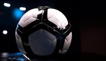 fotboll boll i rörelse, upplyst med bestämning generativ ai foto