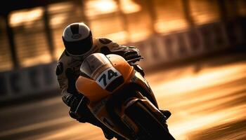 män ridning motorcyklar i extrem sporter konkurrens generativ ai foto