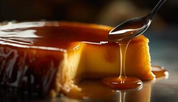 ljuv honung häller över färsk frukt efterrätt generativ ai foto