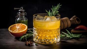 färsk citrus- cocktail på rustik trä- tabell generativ ai foto