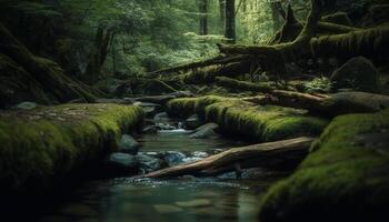 lugn scen av våt tropisk regnskog äventyr genererad förbi ai foto