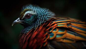 majestätisk påfågel vibrerande fjädrar fånga de öga genererad förbi ai foto