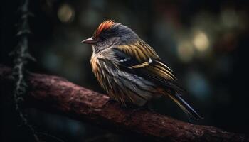 små fågel perching på gren, randig vinge genererad förbi ai foto