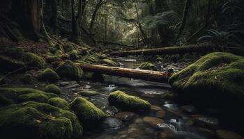 lugn ormbunkar växa på gammal träd trunkar genererad förbi ai foto