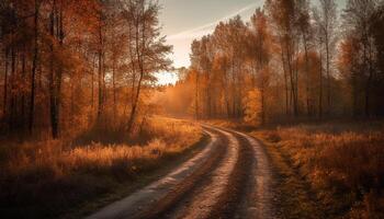 vibrerande höst lövverk målarfärger lugn skog scen genererad förbi ai foto