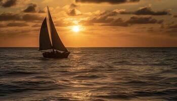 segling Yacht glider på lugn solnedgång vattnen genererad förbi ai foto