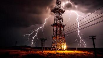 elektricitet pylon laddning de lynnig himmel atmosfär genererad förbi ai foto