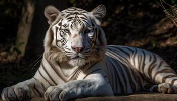 majestätisk bengal tiger vilar i tropisk regnskog genererad förbi ai foto