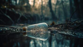 transparent vatten flaska speglar skog skönhet genererad förbi ai foto